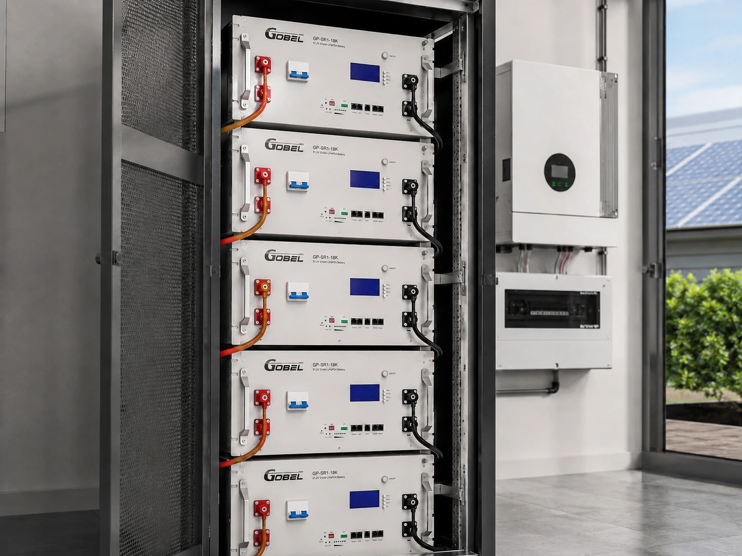 Single server rack battery module and a full rack of stacked modules