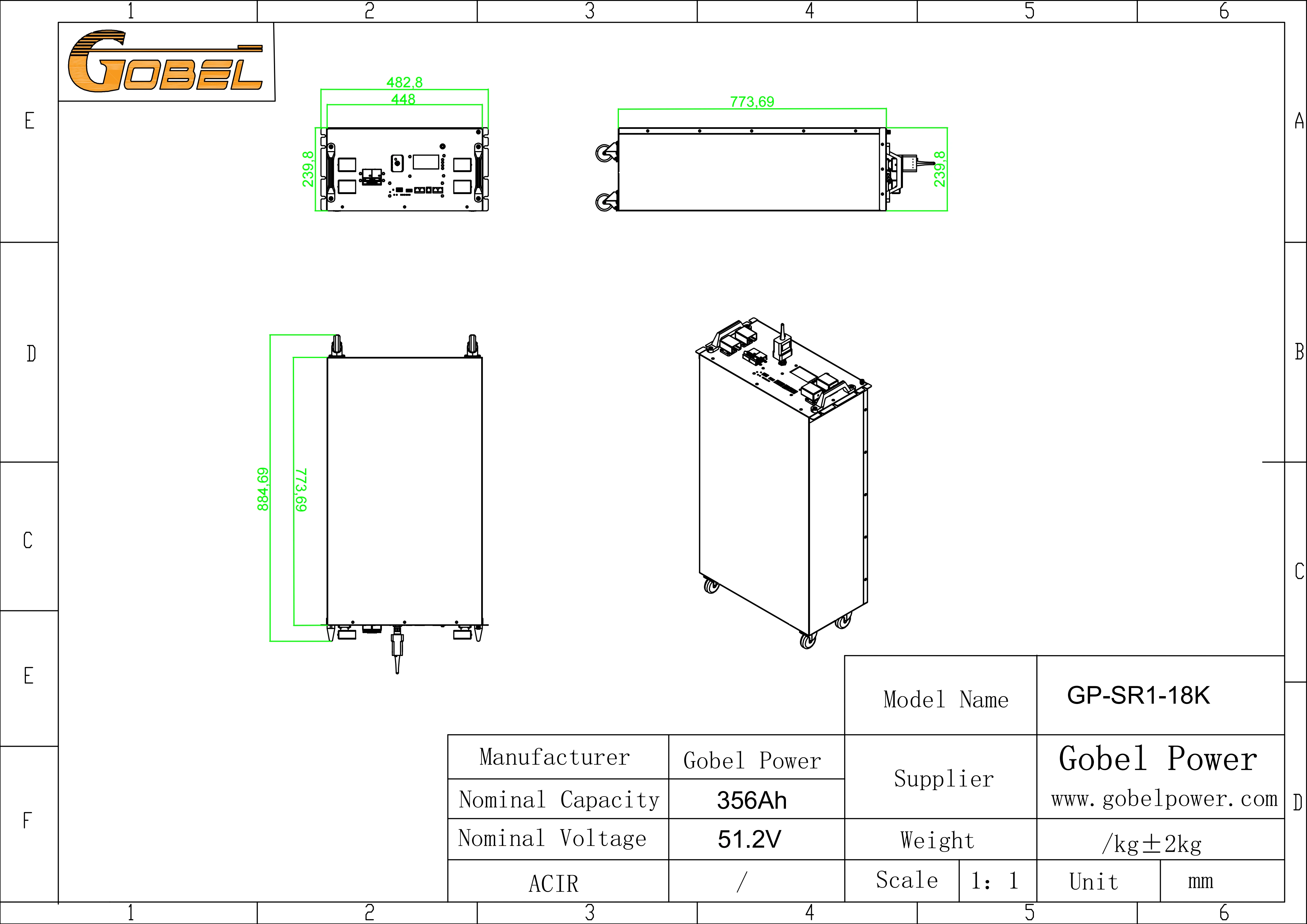 51.2V 314Ah 16kWh 10kW LiFePO4 Battery CAD Drawing