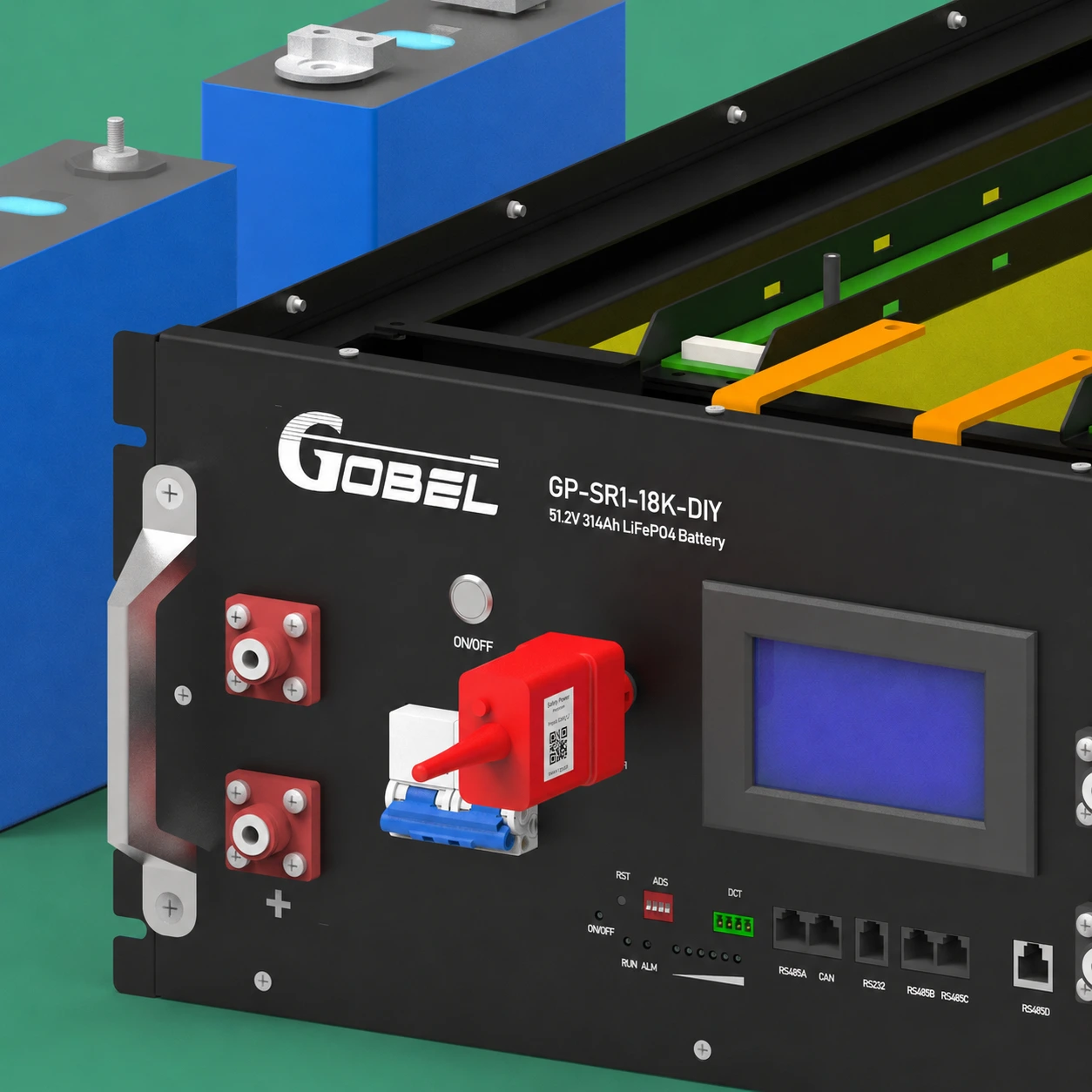 JK BMS board with active balancing wiring inside the enclosure