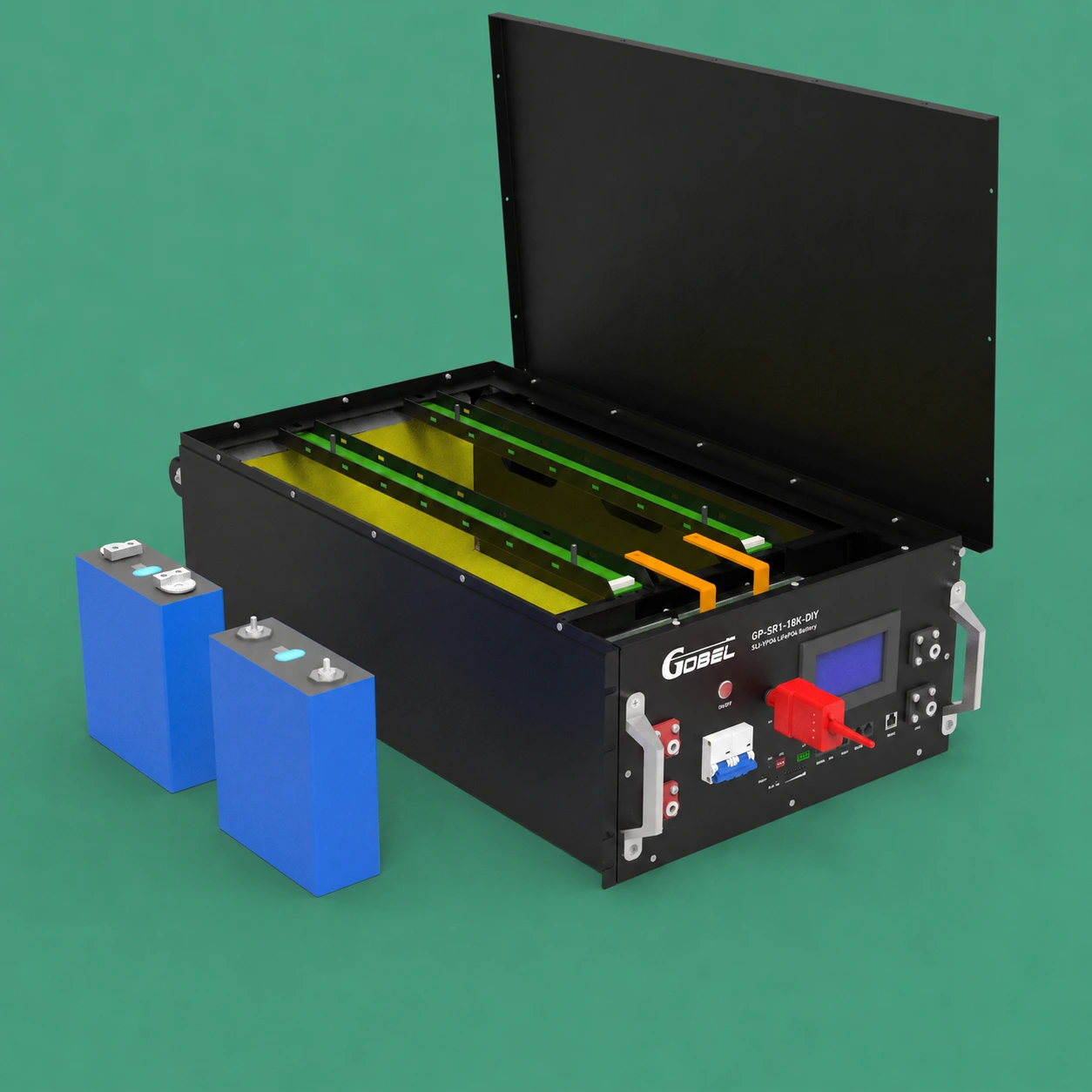 GP-SR1-JK-KIT-18K DIY battery kit components laid out for assembly, cells not included