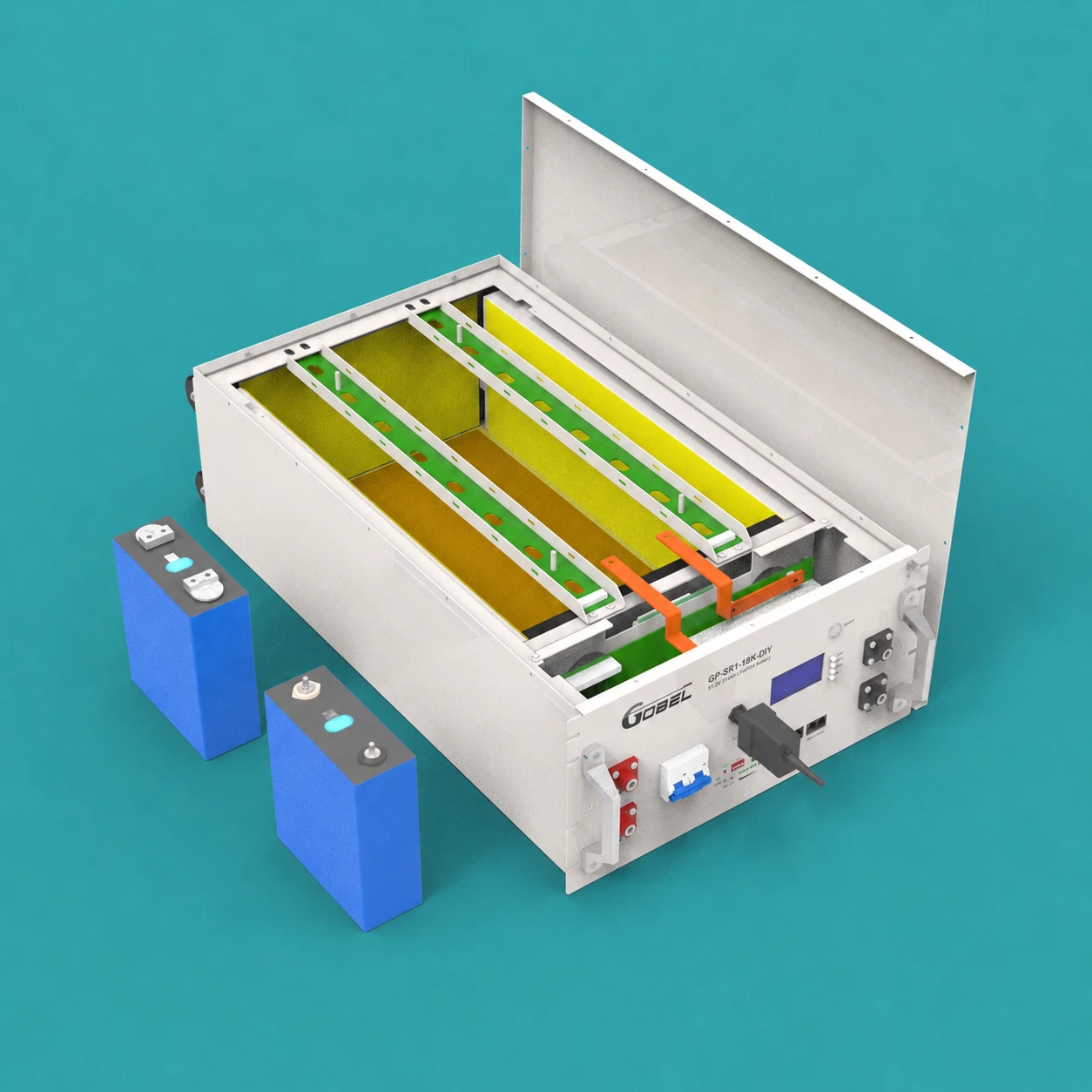 GP-SR1-PC200B-KIT-18K DIY battery kit components laid out for assembly, cells not included